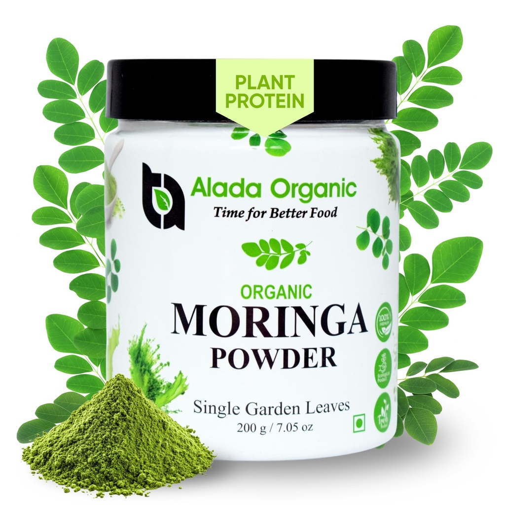 Moringa Powder Organic Certified Moringa Leaf Powder, Moringa Oleifera - Rich in Antioxidants and Immune Vitamin, Superfoods for Moringa Tea, Moringa Drink, India Grown, Vegan -7.05 OZ