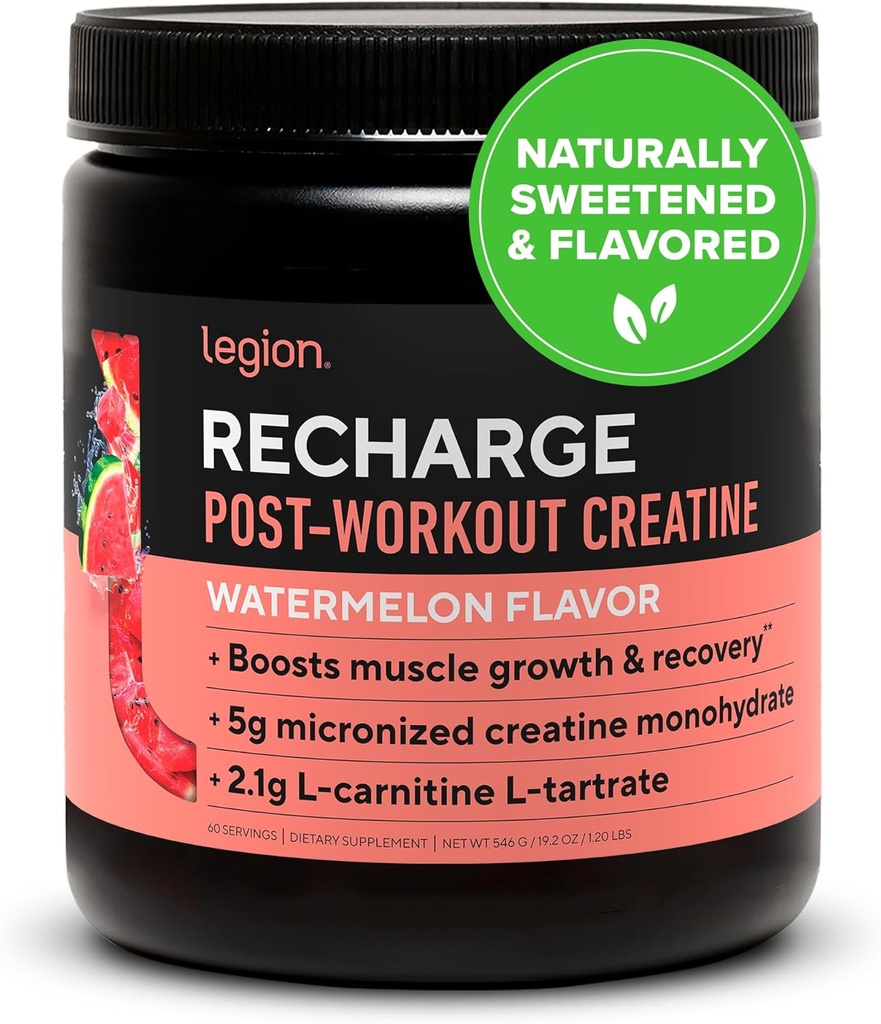 LEGION Athletics Recharge Post Workout Supplement - Alle natuurlijke spier Builder & Recovery Drink met Creatine Monohydraat. Natuurlijk zoet en smaakvol, veilig en gezond (Watermeloen, 60 porties)
