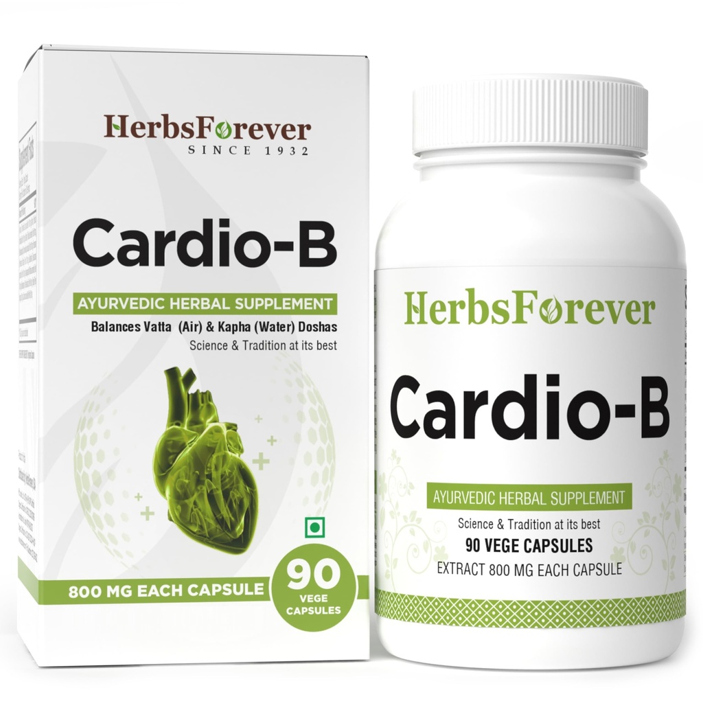 Herbsforever Cardio-B Ayurvedische kruidensupplement 90 Vege Capsules 800 Mg Elke