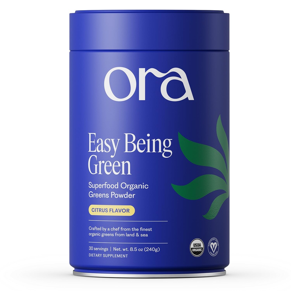 Ora Organic Greens Powder - Veganistisch, Glutenvrij, Biologische Super Greens Drank voor energie en ontgifting . . Antioxidanten & Adaptogene Kruiden . . 20+ Superfood Greens Blend - Citrus smaak, 30 Serves