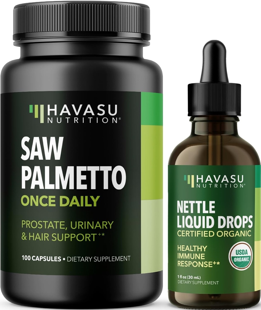 HAVASU NUTRITION Stinging Nettle Leaf Extract Liquid Drops (60 Servings) & Saw Palmetto Capsules (100 Servings)
