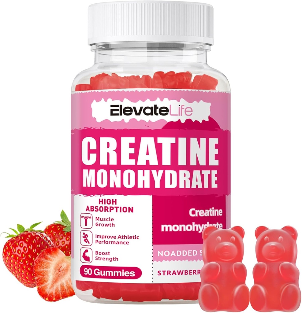 Lift Creatine Monohydraat Gummies 5000mg voor mannen & vrouwen, Kauwtabletten Creatine Monohydraat voor spierkracht, spier Builder, energie Boost, pre-workout supplement(90 Tellen) - Strawberrys