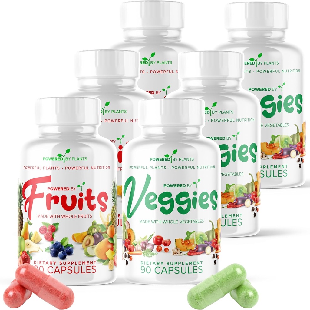 Fruit en groenten Capsules - Natural Superfood verpakt met vitamines en mineralen - Fruit en plantaardige supplementen voor volwassenen Verpakking van 6, 90 capsules elk
