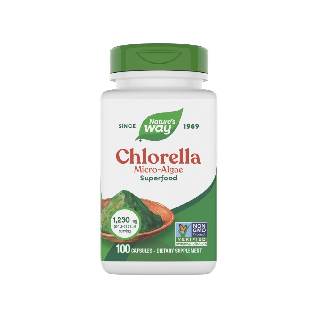 Nature's Way Chlorella Micro-Algen, Superfood, Ondersteunt Antioxidant Pathways*, 1,230 mg per 3-Capsule Serving, Vegan, Non-GMO Project Geverifieerd, 100 Capsules (Verpakking mei Vary)