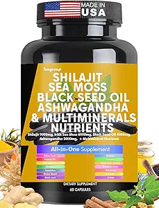 Silajit Sea Moss Black Seed Oil Ashwagandha Burdock Vitamine C & D3 met Vlierbessen rhodiola rozea Dandelion Yellow Dock Kurkuma ACV