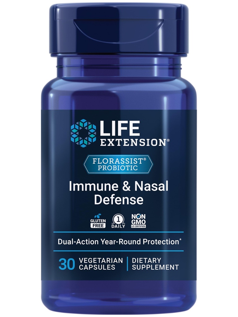 Life Extension FLORASSIST® Immune & Nasal Defense, L. rhamnosus CRL1505, Immuunrespons, gezonde neusluchtstroom, Seizoengebonden ondersteuning, Glutenvrij, Non-GMO, 1 Dagelijks, Vegetarisch, 30 Capsules
