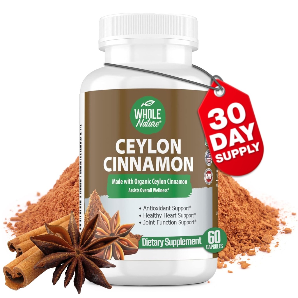 Kaneel Capsules 1200mg. Biologische Ceylon Cinnamon Supplement, Kaneel Pillen Ondersteuning Hart, Hersenen, Bot, Gewricht, Metabolisme. True Cinnamon Powder, Non-GMO, Glutenvrij, Vegan 60 ct (1)