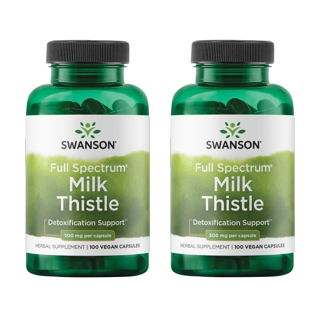 Swanson Milk Thistle - Herbal Lever Ondersteuning Supplement - Natuurlijke formule helpen om de algehele gezondheid en welzijn te behouden - (100 capsules, 500 mg Elke) 2 Pack