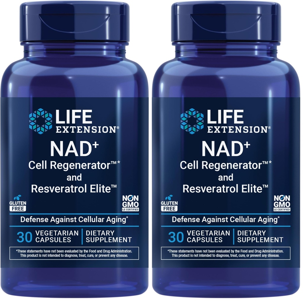 Levensverlenging NAD+ Cell Regenerator en Resveratrol Elite, NIAGEN nicotinamide riboside, Trans-resveratrol, quercetine, Fisetin, voor levensduur, energie en oxidatieve stress, 30 Vegetarische Capsule