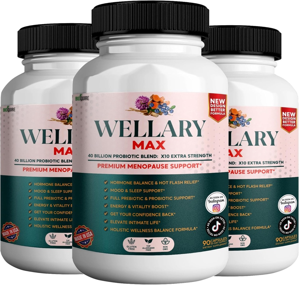 Wellary Max Menopauze Support Supplement, 40 miljard CFU Probiotische Blend, 90 capsules (3)