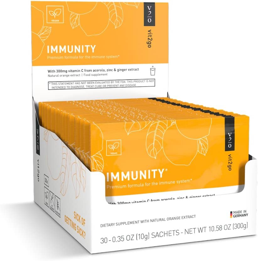 Immunity Booster Powder, makkelijk te gebruiken Vegan Immune Booster met vitamine D, A, B, C, & K, NRV Zink, Plus Gemberextract (30 Pack)