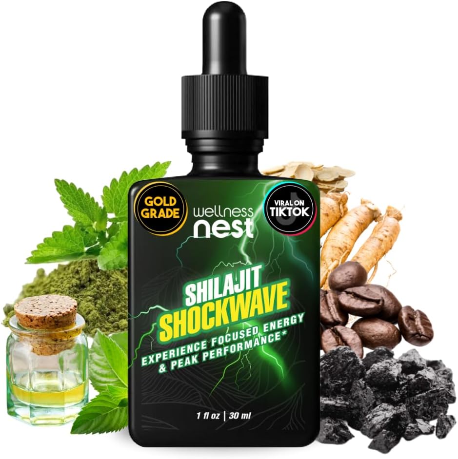 Wellness Nest Shilajit Shockwave Drops: Energiedruppels, Focus Drops - Pure Himalaya Shilajit met natuurlijke Tulsi, Panax Ginseng, Peppermint, Japanmint Supercharge Your Day - 30 Serves