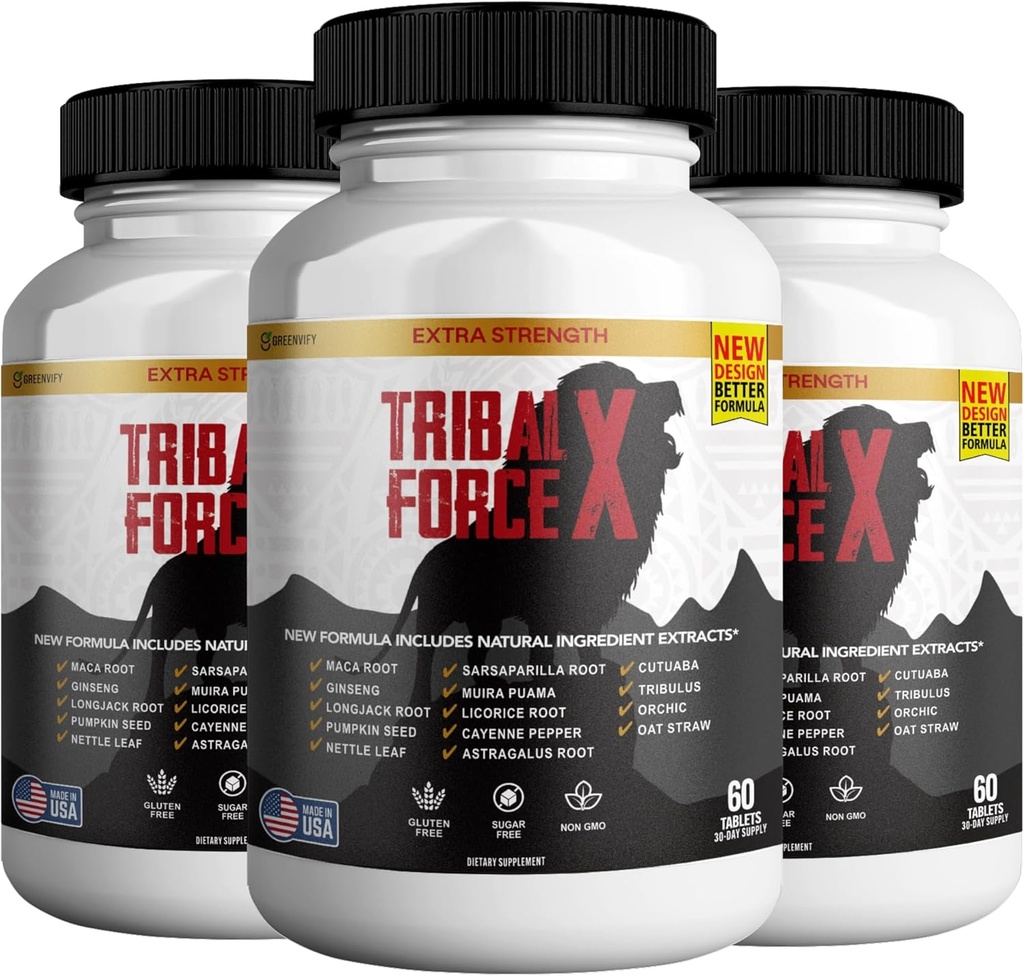 Tribal Force X Extra Strength Natural Supplement, 60 tabletten, Glutenvrij, Non-GMO, 30 dagen levering (3)