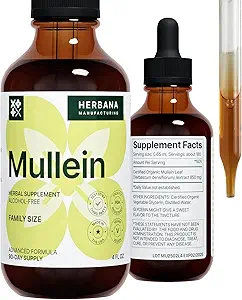 Mullein Leaf 4 fl oz Liquid Extract - Natural Lung Cleanse & Detox Supplement - Respiratory Health and Immune Support Tincture - Family Size - High Potency Drops - 90-Day Supply