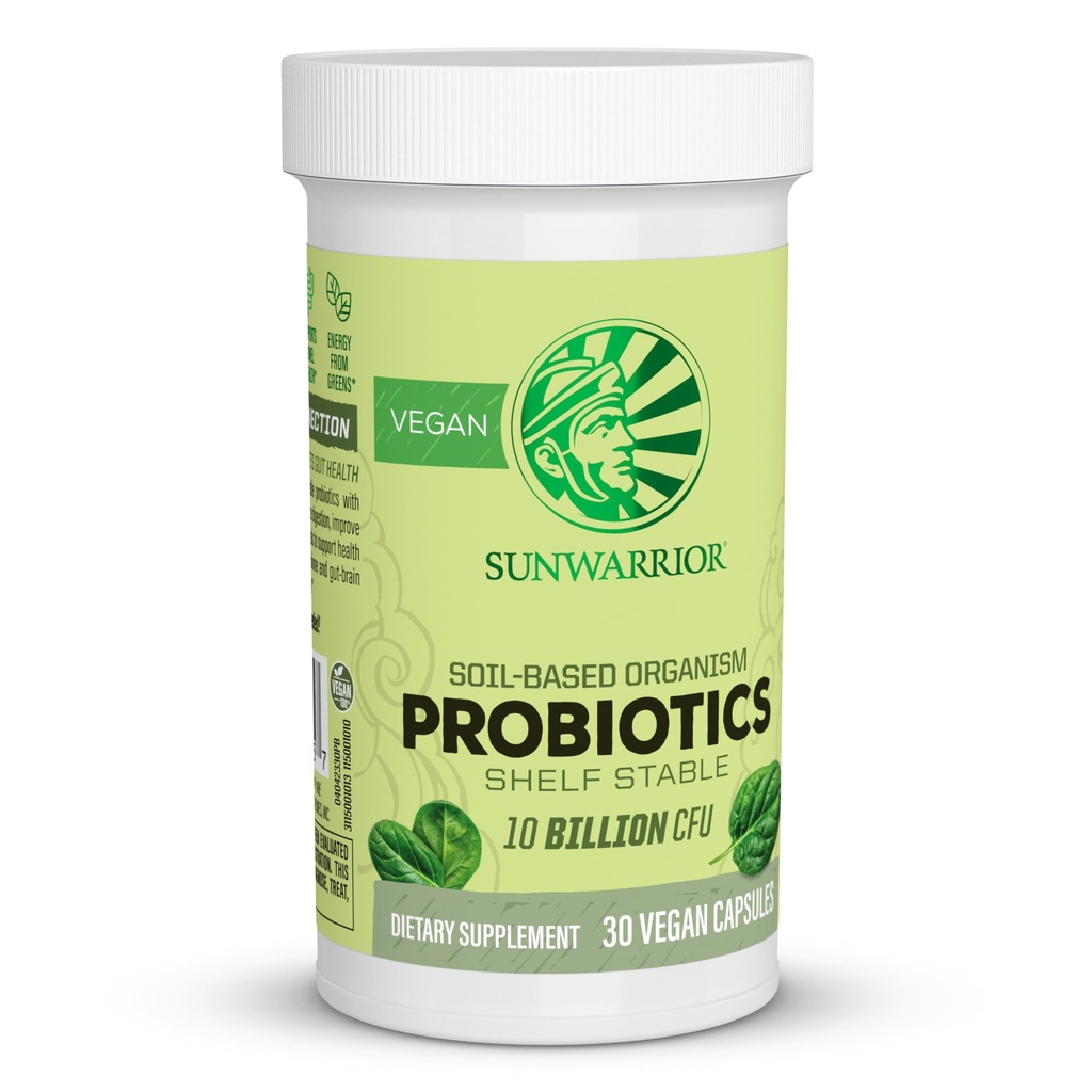Sunwarrior Probiotica Vegan Capsules op basis van bodem 10 miljard CFU voor digestie Sojavrij Glutenvrij Dairy Free 30 CT