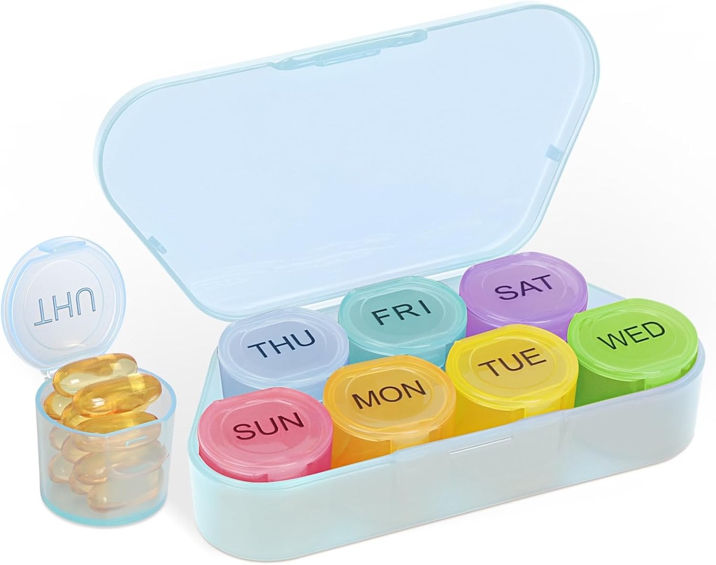 NatureTouch Weekly Pill Organizer, BPA Free Medicine Organizer Regenboog 9 Dag pil Box, Daily Portable Pill Conatainer voor pillen/Vitamine/Vish Oil/Supplements [Laatste versie],Blauwe