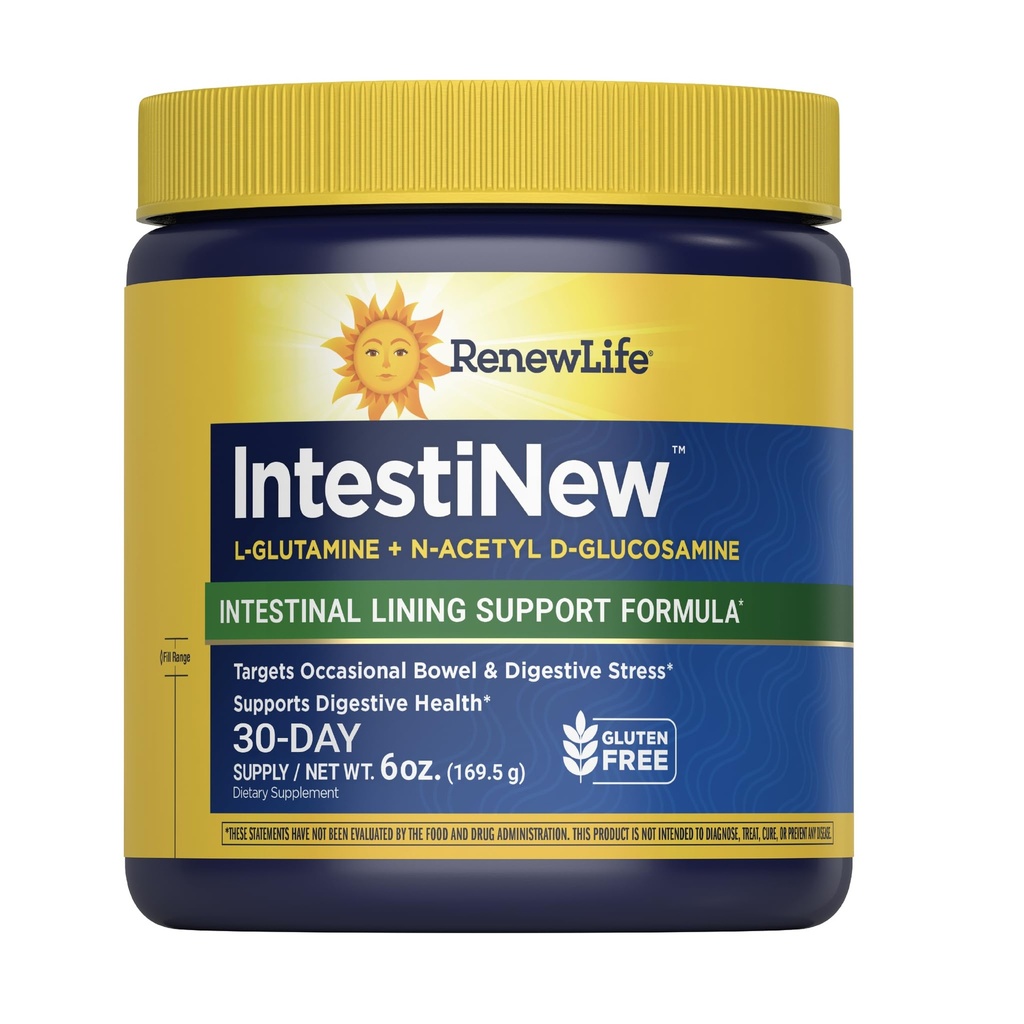 Renew Life IntestiNew Intestinal Lining Support Formula, Powder Supplement Supports Digestive Health, L-Glutamine, Dairy, Soy and gluten-free, 5.7 oz.