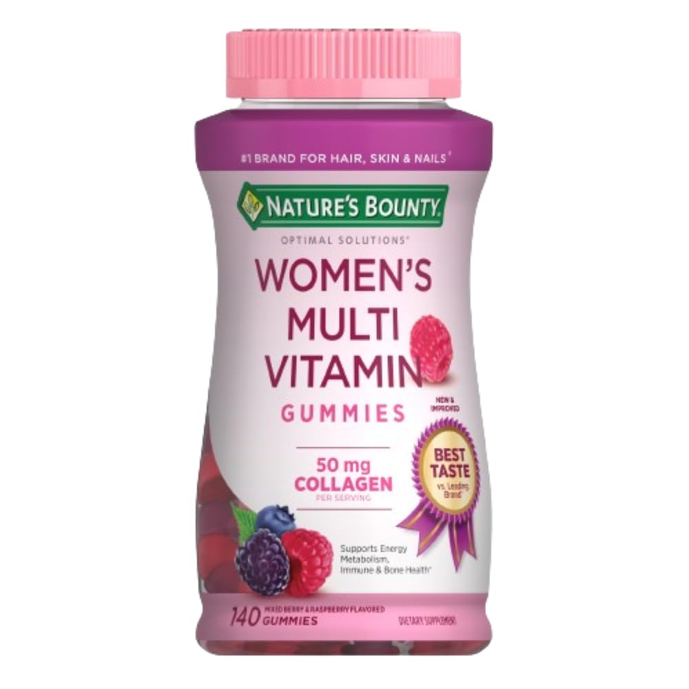 Nature's Bounty Optimale oplossingen, Vrouwen Multivitamine Gummies voor Immune Ondersteuning, Cellular Energy Ondersteuning, Bone Health, Raspberry Flavor, 140 Ct