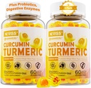 Suikervrij Kurkuma Curcumin Gevulde Gummies 550mg voor volwassenen, gember & zwarte peper 