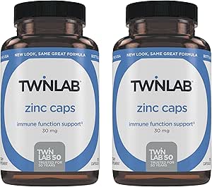 Twinlab zinkcaps - Immune Support Supplement - Zink Picolinaat & Gluconaat - Supplement voor Immune Defense, gezonde huid, DNA Synthese, Metabolisme en groei - 30mg, 100 Caps - 2 Pack