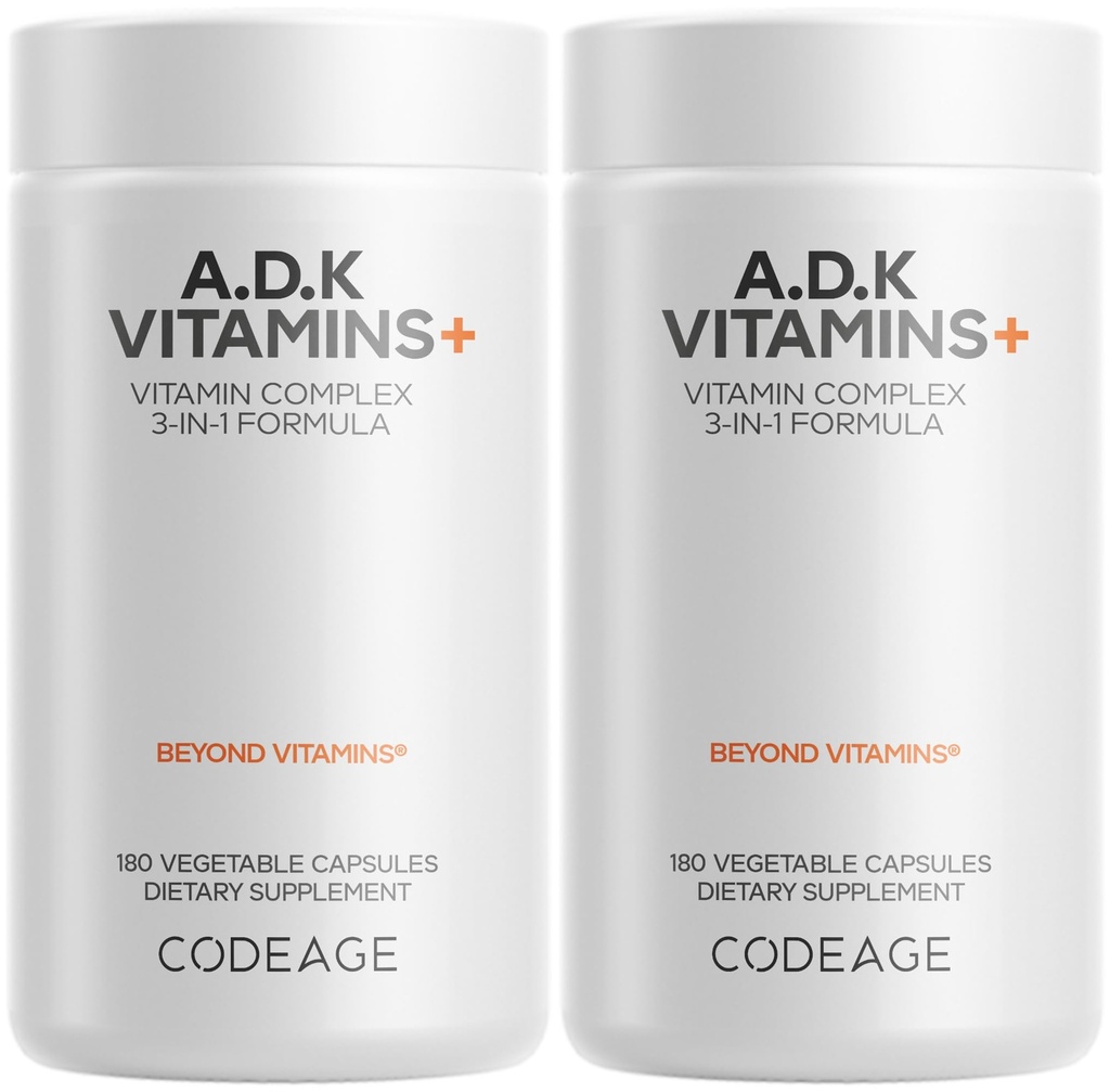 Codeage ADK vitamines supplement - essentiële vitamine A, D3 5000 IE, K1 & K2 (MK4 & MK7) - 6-maands toevoer - 1 capsule per portie, niet-GMO, glutenvrij - 2-pack
