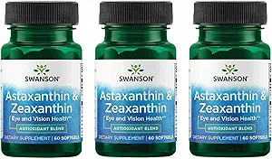 Swanson Astaxanthine & Zeaxanthine Eye Vision Brain Skin Health Antioxidant Support Supplement (Astaxanthine 4 mg & OmniXan Zeaxanthine 4 mg) 60 Softgels Sgels (3 Pack)