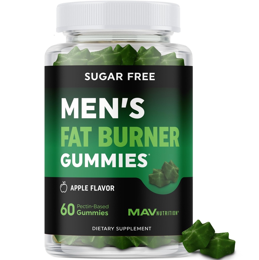 Mannen Fat Burner Gummy's voor gewichtsverlies Groene thee, Green Coffee Bean, Garcinia Cambogia & Ketones .. Belly Fat Burner voor mannen Gewichtsverlies Gummies . . Apple Flavored, Pectine-Based 60 Gummies