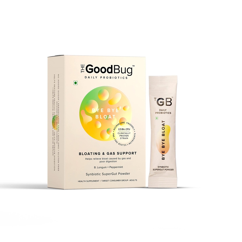Prebiotic + Probiotic Gut Health Bloating Relief for Men & Women - Helpt met gas, blaas en spijsvertering gezondheid - Boost immuniteit met pepermunt & Inulin, Synbiotic Fiber Powder, 2,5 Bn CFU - 30 Days Pack