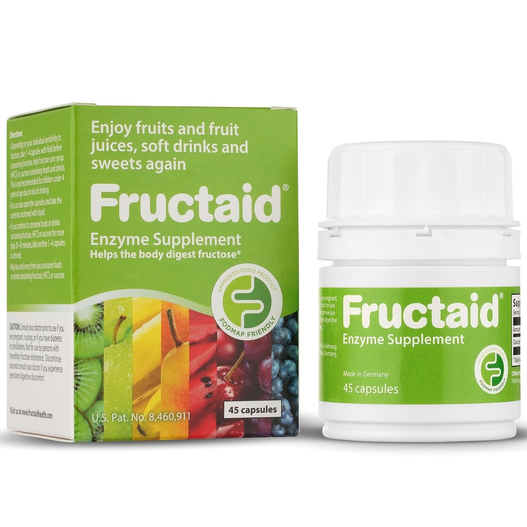 Enzyme supplement - 45 capsules, zodat u kunt genieten van vruchten, vruchtensap, zachte dranken, en snoep opnieuw, Dieetsupplement, Glutenvrije, Lactosevrije