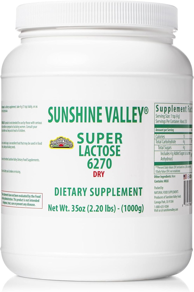 Sunshine Valley® Super Lactose Dry Powder (FREE FLOW POUR) - Natural Sweetener & Baking Enhancer, Powdered Sugar for Cooking & Food Mixtures, Food Stabilizer & Filler - 35 Oz