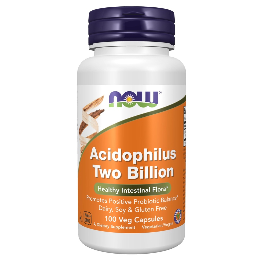 NOW Foods Supplements, Acidophilus, Two Miljard, Strain Geverified, Healthy Intestinal Flora*, 100 Veg Capsules
