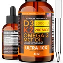 Vitamine D3 K2 Liquid Drops 5000 IE (4oz) Maximale sterkte Vitamine D, K, MCT Oil & Omega 3 Bone, Heart, Joint, Muscle support Supplement. Fast Absorptie Formule. 4 in 1 Complexe Formule Non-GMO