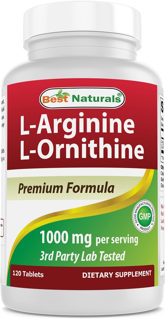 Best Naturals L-Arginine L-Ornithine - 1000mg per portie - 120 tabletten - Non-GMO & Glutenvrij (120 aantal (verpakking 1))
