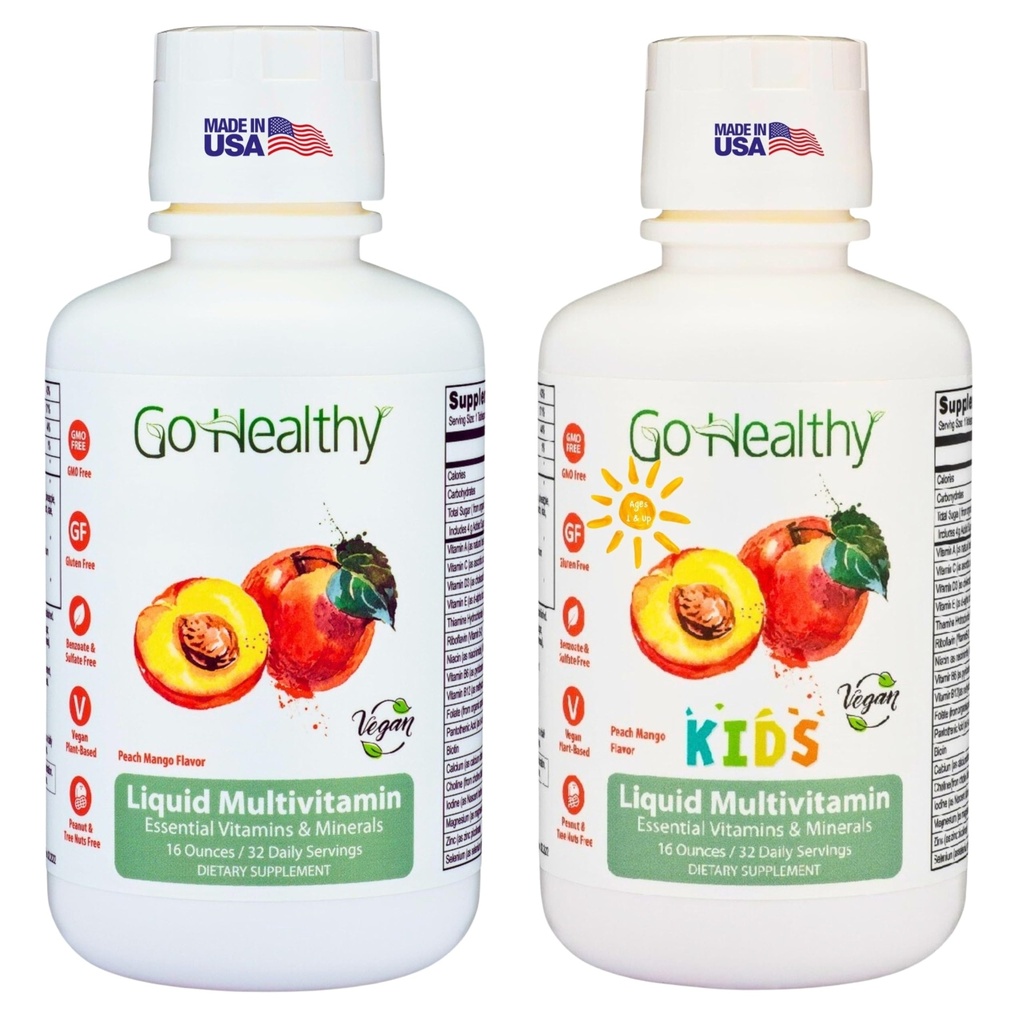 Ga gezonde multivitamine voor kinderen, peuters (1 fles) en multivitamine voor vrouwen, mannen en tieners (1 fles) Vegan, bundel