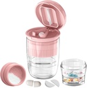 Pill Cutter Splitter with Dispenser, Pill Cutter for Small or Large Pills, Crushes Pills, Vitamins, Tablets, Stainless Steel Blade, Removable Drinking Cup (Pink-1)