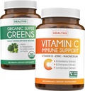 Super Greens & Vitamine C (3-maandvoorraad) Vitamine Greens Bundle van Biologische Super Greends Poeder - Complete Superfood (180 Capsules) & Vitamine C Immune Support (180 Vegetarische Capsules)