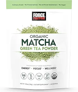 FORCE FACTOR Organic Matcha Green Tea Powder for Energy, Focus, and Daily Wellness, Culinary Grade, USDA-Certified Organic, Rich and Delicious Flavor 169g, 84 Servers