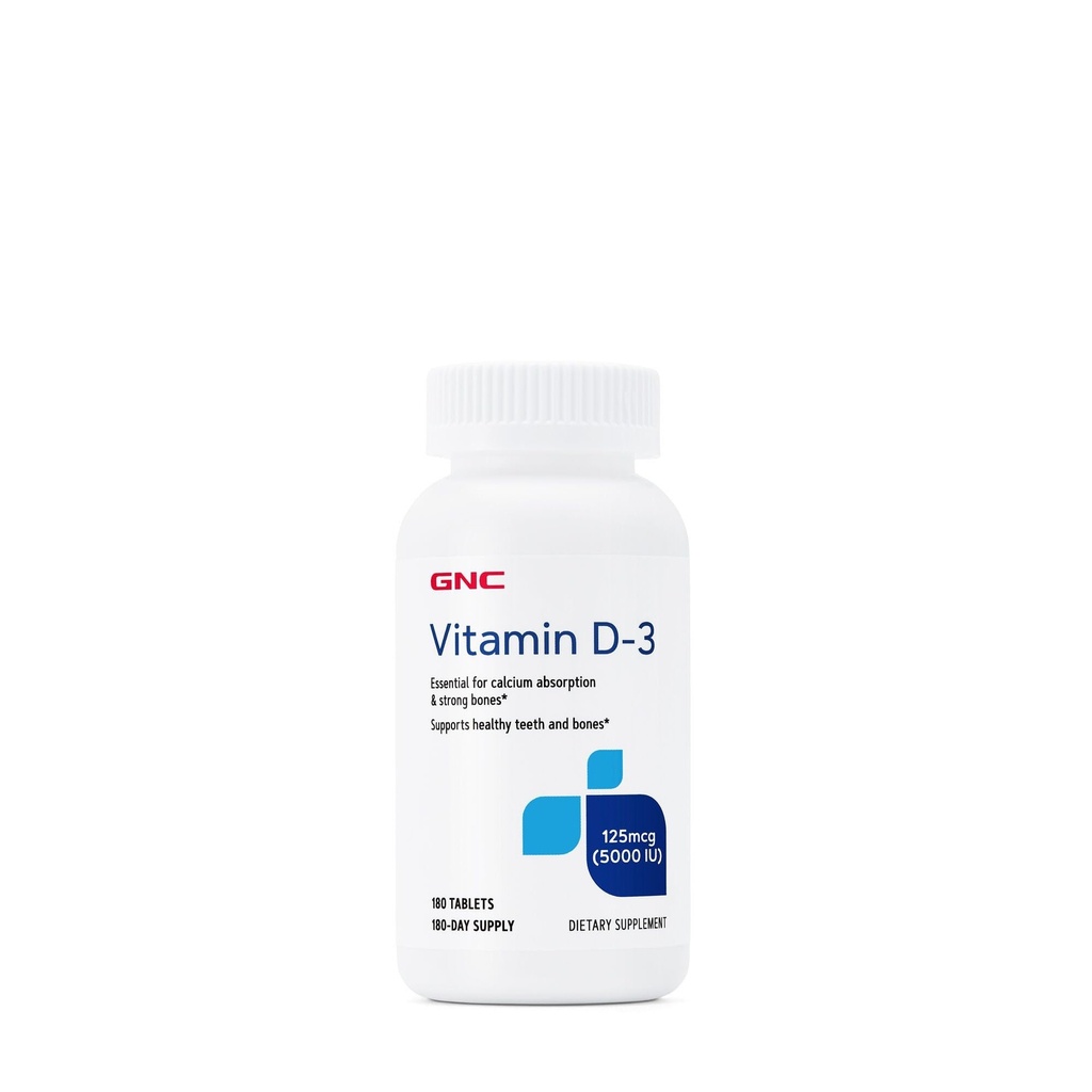 GNC vitamine D3 125mcg supplement, 5000 IE, ondersteunt tanden en bot gezondheid, 180 porties