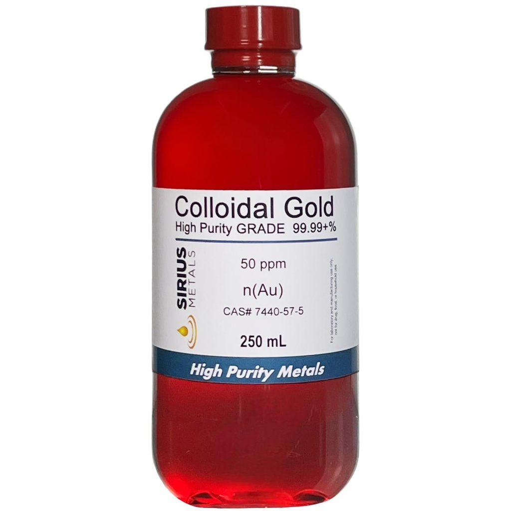Echt Colloïdaal goud (50 ppm) - 99,99+% zuiverheid - 250 ml (8,45 Fl Oz) in een heldere BPA-vrije plastic fles, 1 tel (verpakking van 1)