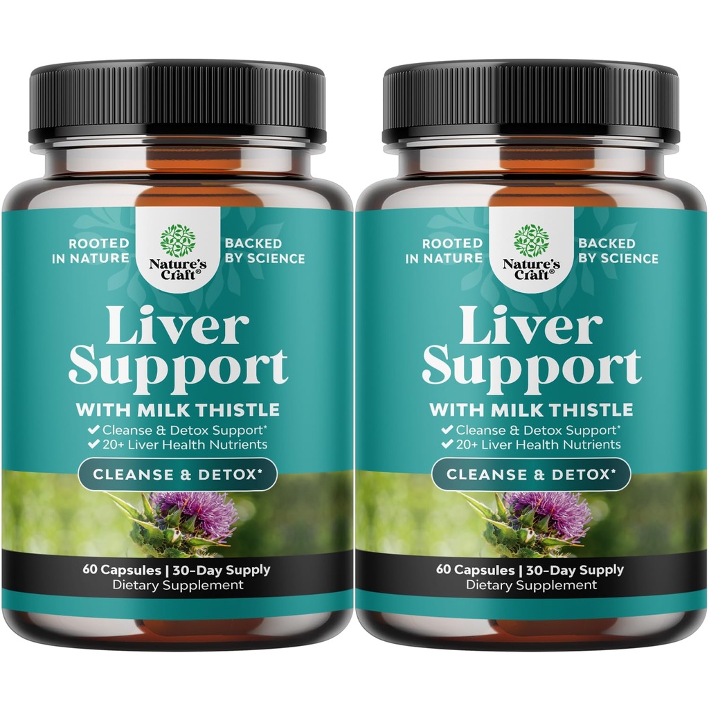 Natures Craft Lever Reiniging Detox & Repair 2 Pack Bundle - Herbal Lever Ondersteuning Melkdistel Supplement - Silymarin Melkdistel Supplementen met Dandelion Root, Choline, Beetwortel & Artichoke Extract