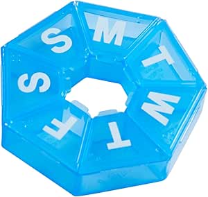 EZY DOSE 7-Day Weekly Pillen Organisator, Dagelijkse Medicine Container en Vitamine Planner, Ronde Supplement Case, Compact Reizen Vriendelijk, Portable Storage Sorter, 7-sided Circle, Blue BPA Gratis
