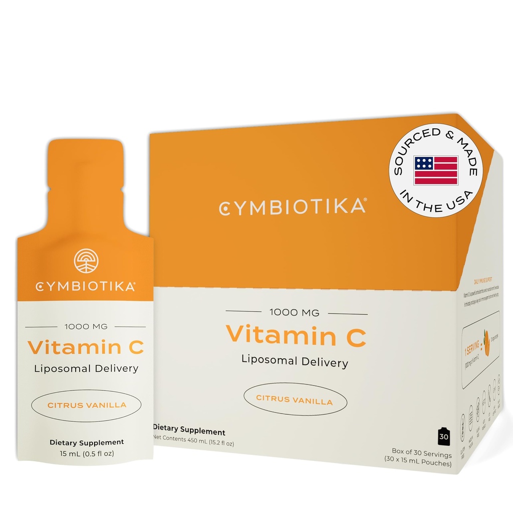 CYMBIOTIKA Vitamine C Individuele pakketjes, liposomale levering, supplement voor Immune Support, Collageen Boost, & gezonde veroudering, huidhydratatie pakketten, Citrus Vanille smaak, 30 Tel.