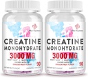 3000 MG Creatine Monohydraat voor vrouwen en mannen, Creatine Pillen met BCAA & Gehydrolyseerde Collageen Creatine Kauwtabletten voor prestaties & herstel, sterkte, Dragon Fruit smaak, 180 tabletten
