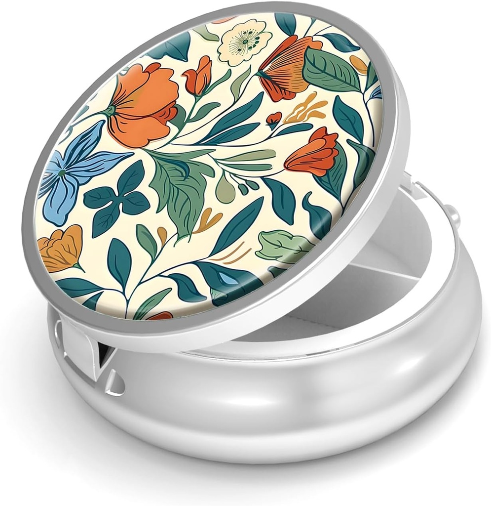 Pillendoos-3 Compartiment kleine pil geval voor Purse & Pocket Mini metalen pil houder Travel Pill Container om supplementen vitamines BPA-vrij te houden (Floral Pattern)
