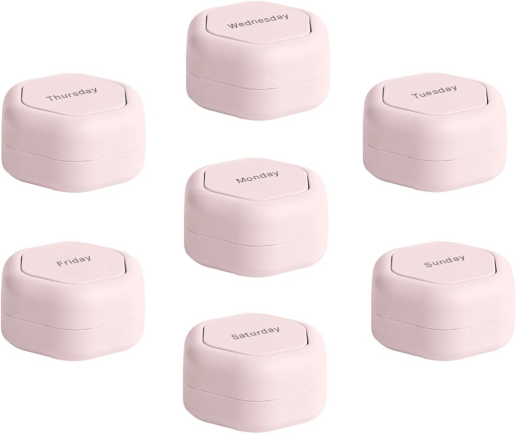 Cadence Travel Containers - Pill Case Set - Magnetic Travel Capsules,Daily Medicine Organizer for Pillen, Supplementen, & Vitamines - 7 Flex Smalls (0,56oz) for Weekly Pill Organizer - Petal