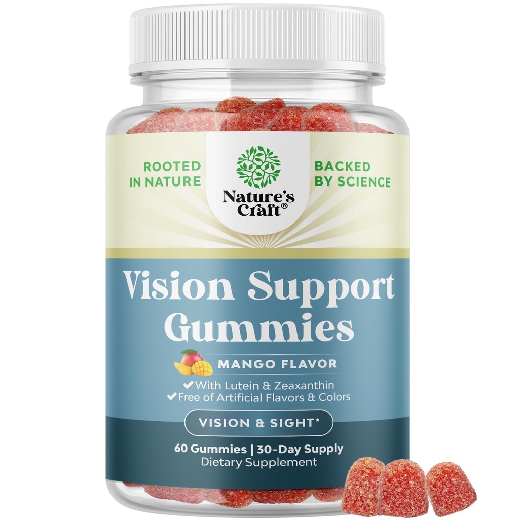 Vision Support Gummies for Adults - Lutein and Zeaxanthine Supplements for Eye Health - Potent Lutein Eye Vitamins for Blue Light Protection Dryness Strain Support & Visual Sharpness - 60 Tel.