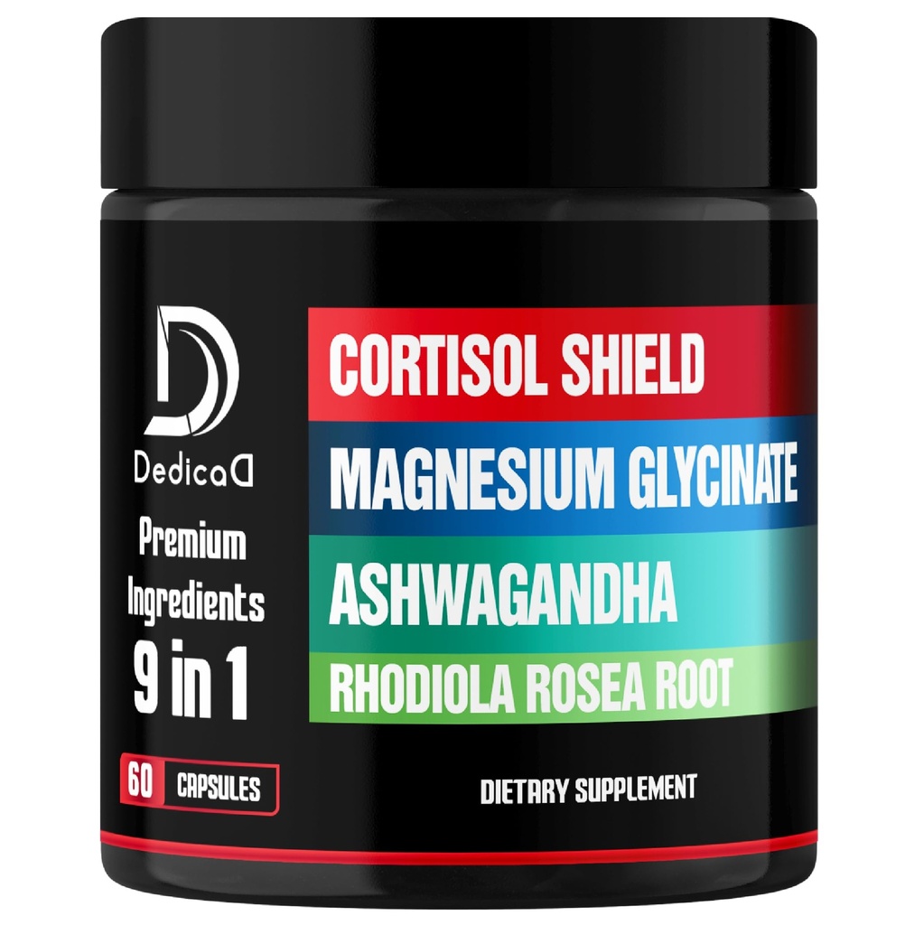 9in1 Cortisol Shield - Magnesium Glycinate & Ashwagandha met Rhodiola, Fosfatidylserine, Passiebloem, L-Theanine, Apigenin, Licorice, Magnolia - Rest Well & Mood Balance - 60 Tel.