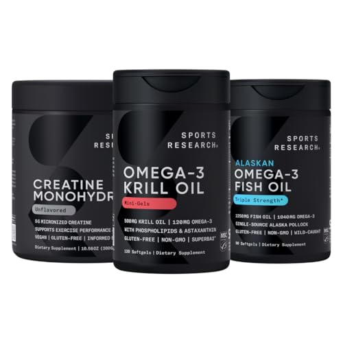Sportonderzoek Creatine Monohydraat Verbeterd door de Omega Power House Antarctische Krill & Fish Oil met Triple Strength EPA en Fosfolipiden, Choline & Astaxanthine - Fit voor kampioenen