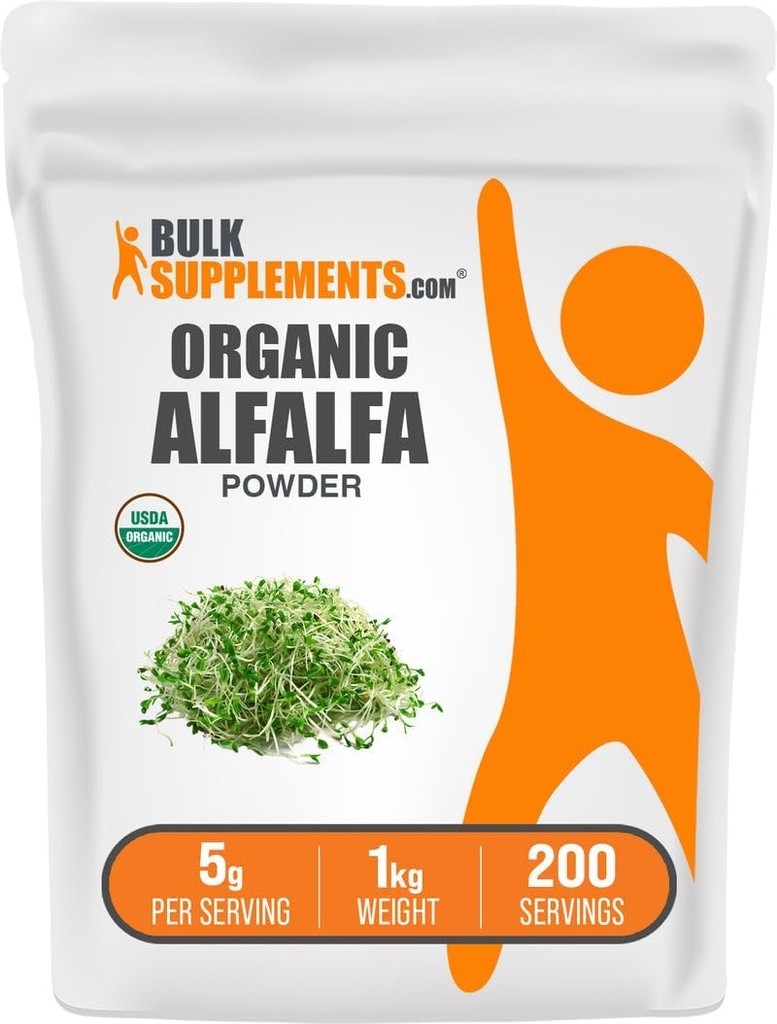 BulkSupplements.com Biologische Alfalfa Graspoeder - Alfalfa Supplement, Groen Superfood Poeder - Veganistisch & Glutenvrij, 5g per portie, 1kg (2,2 lbs) (verpakking van 1)