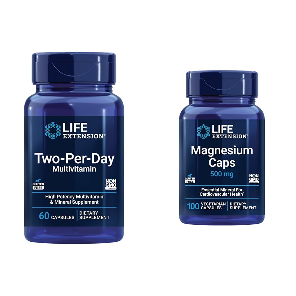 Life Extension Two-Per-Day Multivitamine met vitamines C&D en Magnesium Capsules 500 mg voor hart, hersenen, bot, cellulaire gezondheid